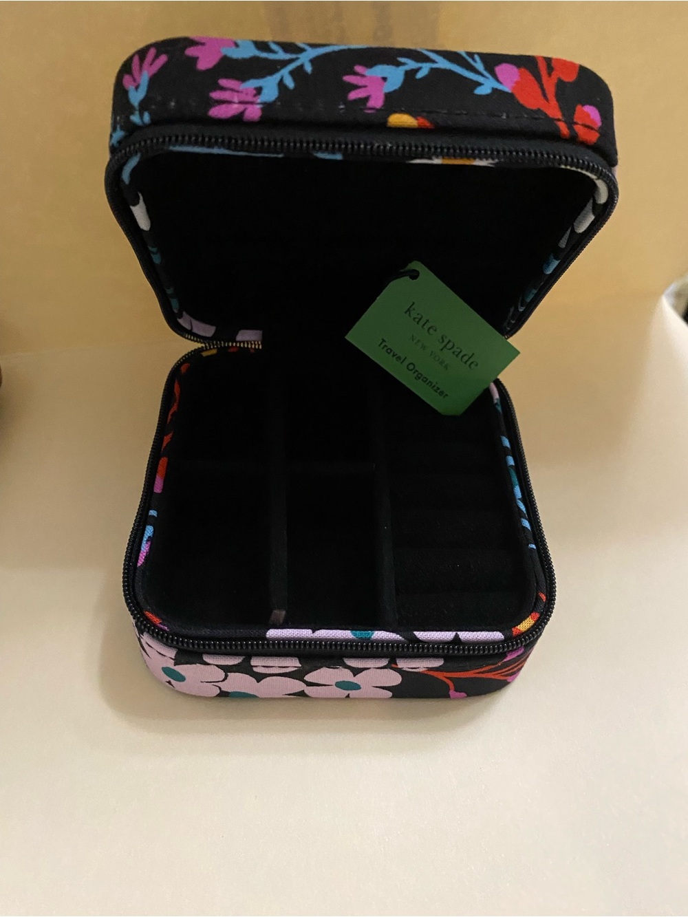 Kate Spade travel organizer Black with Floral Pink, Teal & Yellow Accents - Picture 6 of 9